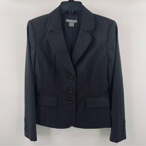 Ann Taylor Classic Charcoal Pinstripe Pocketed Button Front Cuff Blazer Office